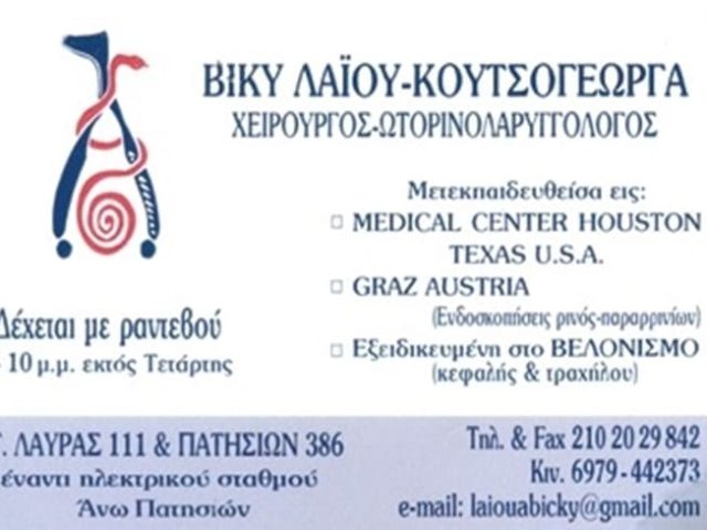 ΧΕΙΡΟΥΡΓΟΣ ΩΡΛ ΠΑΤΗΣΙΑ ΑΘΗΝΑ | ΛΑΪΟΥ ΚΟΥΤΣΟΓΕΩΡΓΑ ΒΙΚΥ